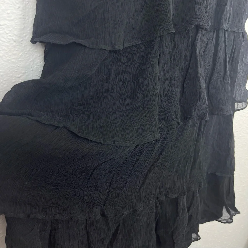 J. Crew Zadie 100% Silk Black Mini Dress Tiered Ruffle V-Neck Size 10 - Picture 6 of 10